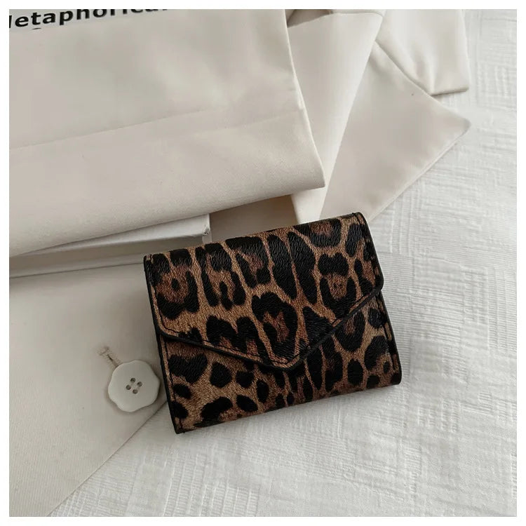 Leoparden Muster Kurz Geldbörse – PU Leder Umschlag Clutch Kartenhalter für Damen