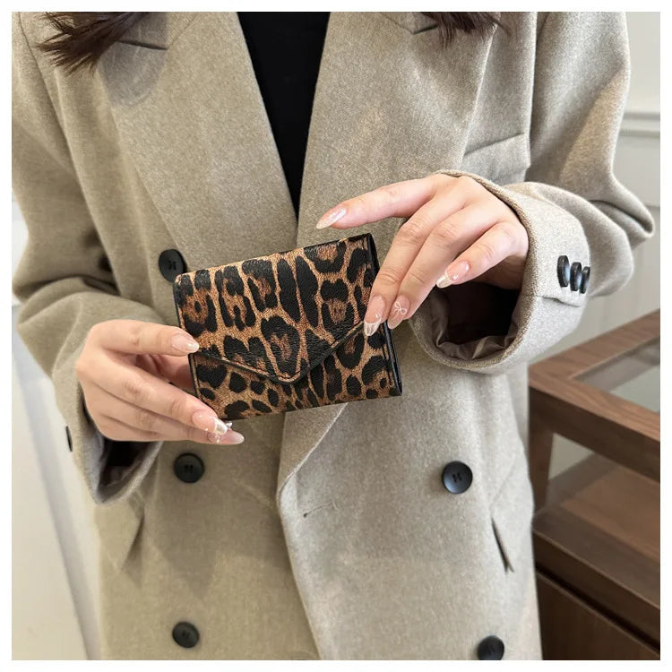 Leoparden Muster Kurz Geldbörse – PU Leder Umschlag Clutch Kartenhalter für Damen
