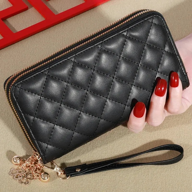 Damen Lang Geldbörse – Doppel Reißverschluss PU Leder Clutch mit Mehrschichtiger Aufbewahrung