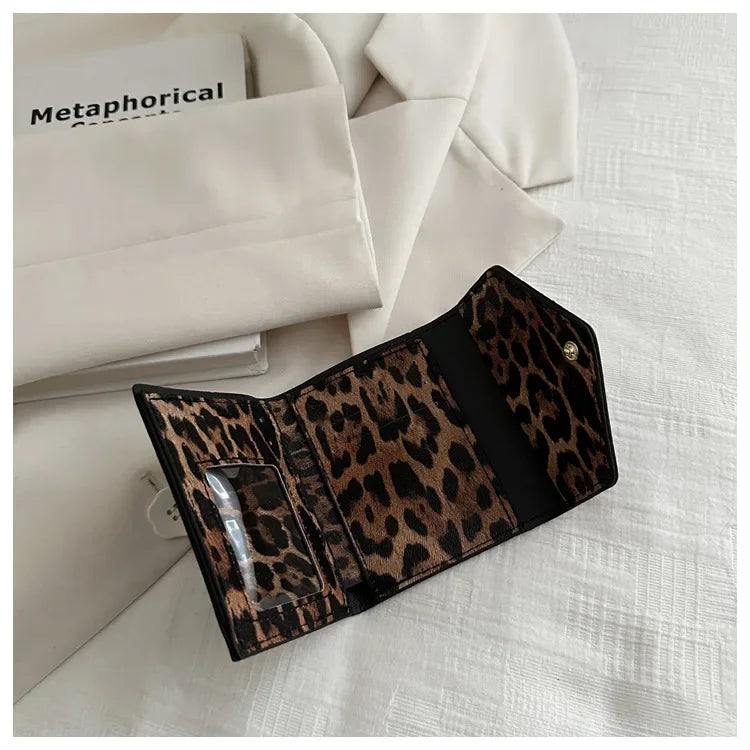 Leoparden Muster Kurz Geldbörse – PU Leder Umschlag Clutch Kartenhalter für Damen