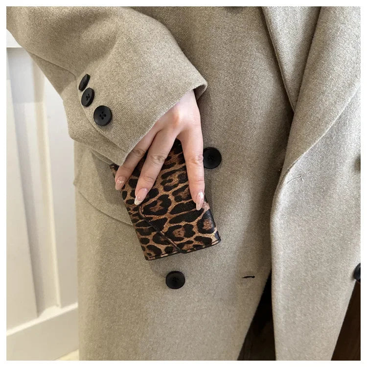 Leoparden Muster Kurz Geldbörse – PU Leder Umschlag Clutch Kartenhalter für Damen