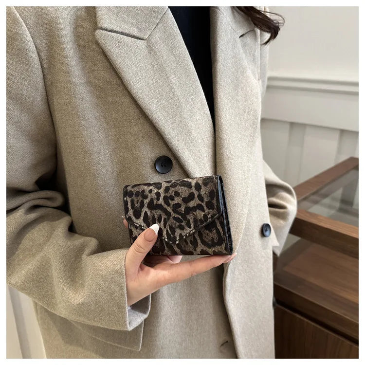 Leoparden Muster Kurz Geldbörse – PU Leder Umschlag Clutch Kartenhalter für Damen