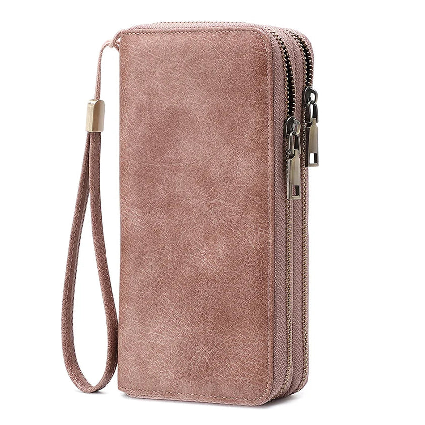 Großer Damen Geldbeutel mit Tiermuster – Doppel-Reißverschluss und viel Stauraum