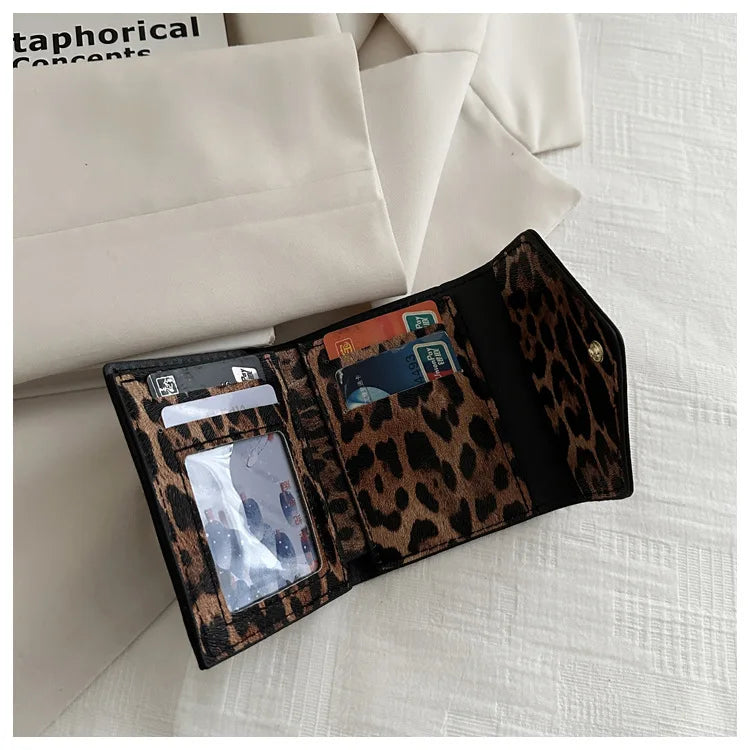 Leoparden Muster Kurz Geldbörse – PU Leder Umschlag Clutch Kartenhalter für Damen