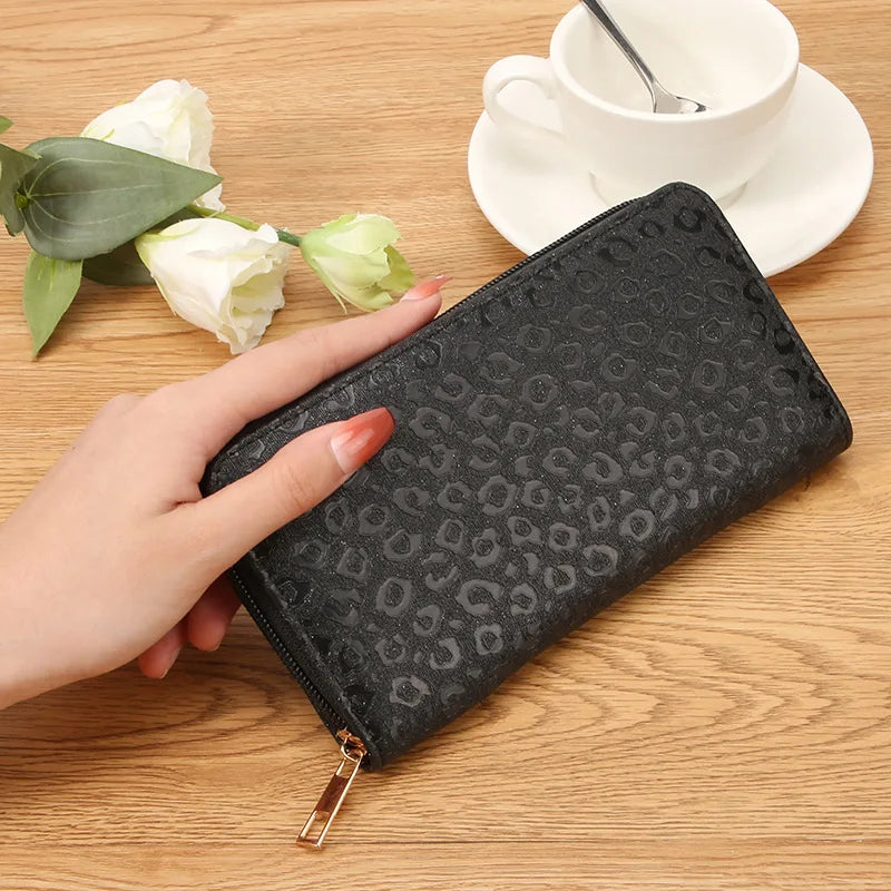 Leopard Damen Clutch Geldbörse – Faltbare Lange Geldbörse mit Münzfach