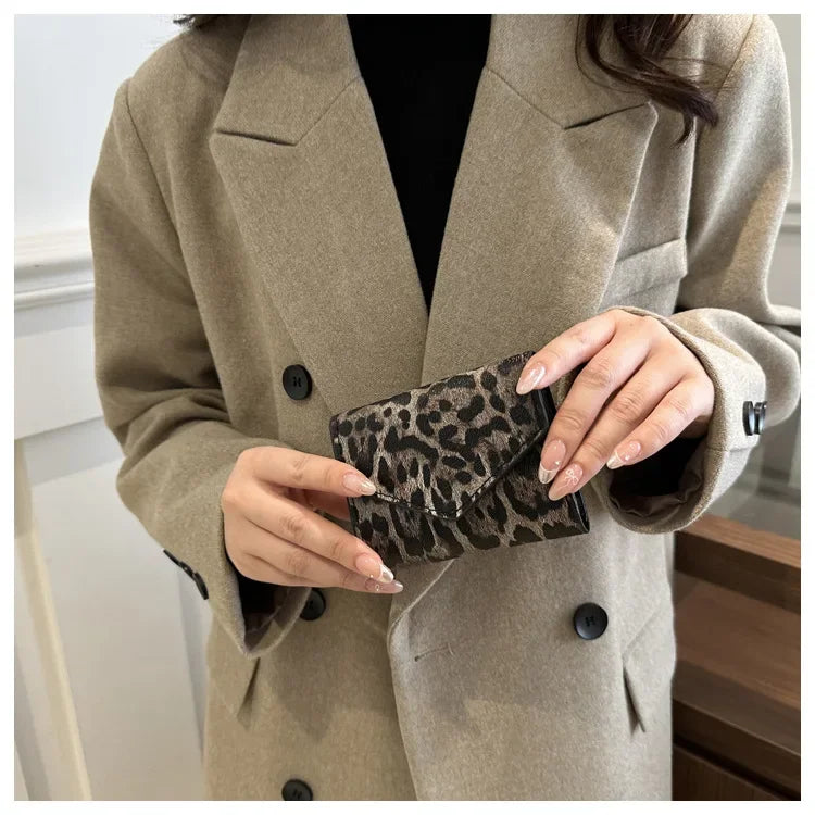 Leoparden Muster Kurz Geldbörse – PU Leder Umschlag Clutch Kartenhalter für Damen