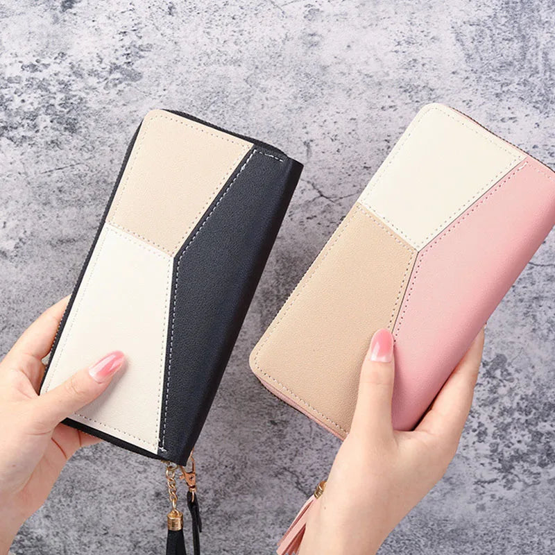 Damen Lange PU Leder Geldbörse mit Reißverschluss – Kartenhalter Münzbeutel Handtasche Stil