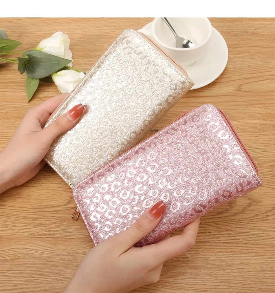 Leopard Damen Clutch Geldbörse – Faltbare Lange Geldbörse mit Münzfach