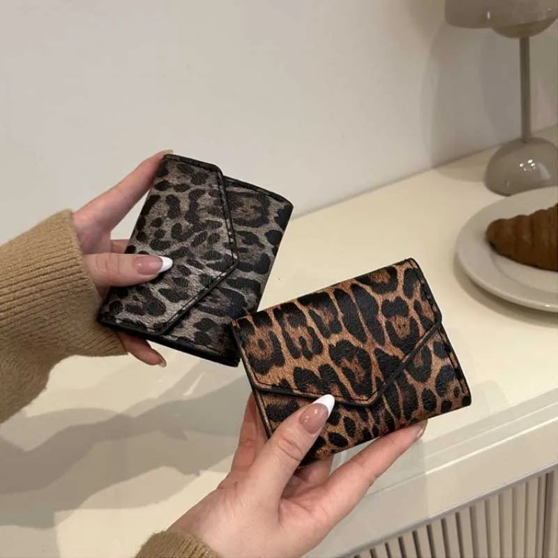 Leoparden Muster Kurz Geldbörse – PU Leder Umschlag Clutch Kartenhalter für Damen