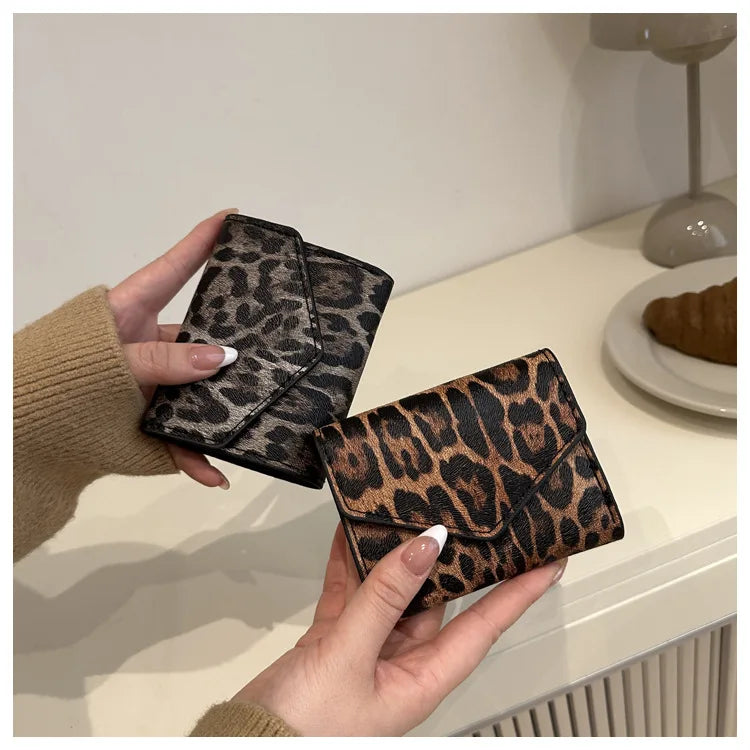 Leoparden Muster Kurz Geldbörse – PU Leder Umschlag Clutch Kartenhalter für Damen