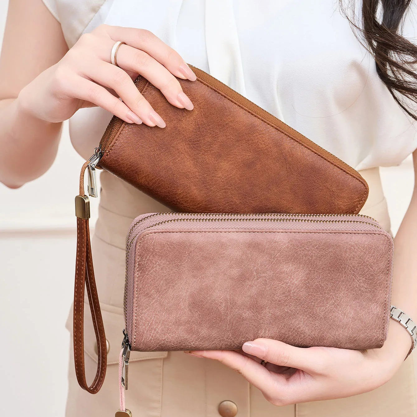 Großer Damen Geldbeutel mit Tiermuster – Doppel-Reißverschluss und viel Stauraum