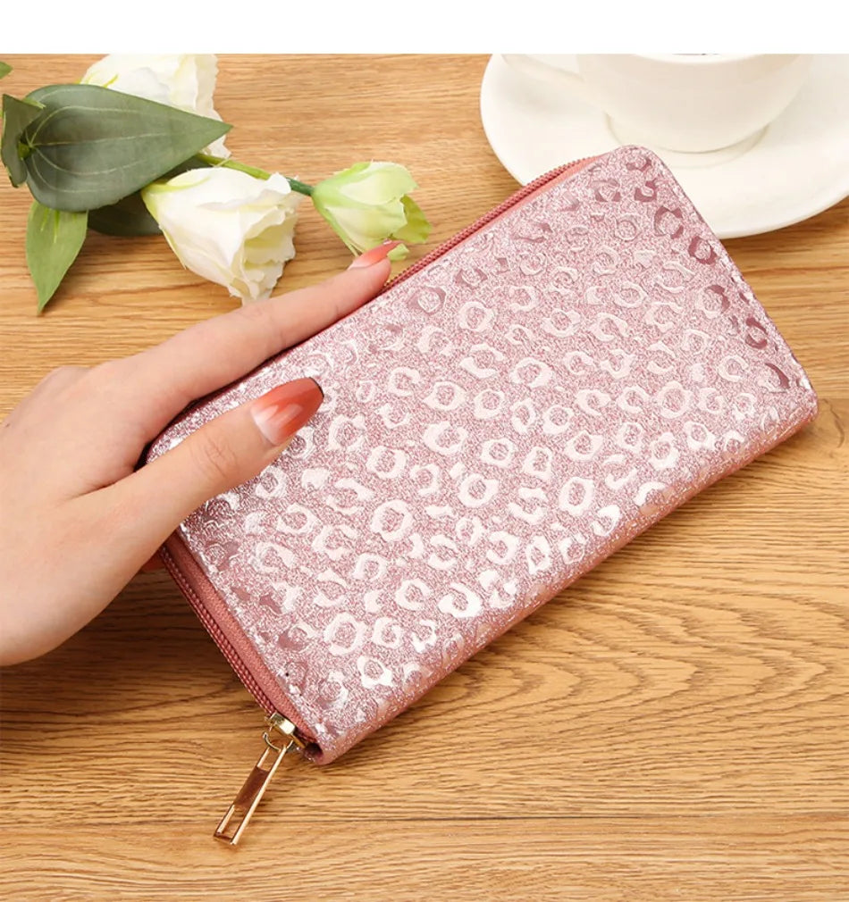 Leopard Damen Clutch Geldbörse – Faltbare Lange Geldbörse mit Münzfach