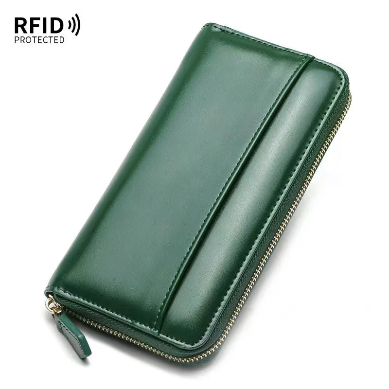 Damen Geldbeutel aus Glattleder im Langformat – Mit Reißverschluss, Kartenfächern und RFID-Schutz