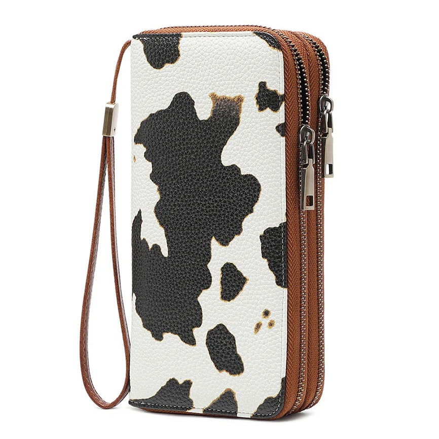 Großer Damen Geldbeutel mit Tiermuster – Doppel-Reißverschluss und viel Stauraum