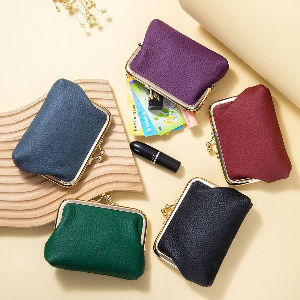 Echtleder Münzgeldbörse – Kunstleder Bügelbörse für Damen