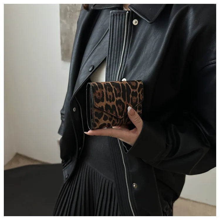 Leoparden Muster Kurz Geldbörse – PU Leder Umschlag Clutch Kartenhalter für Damen