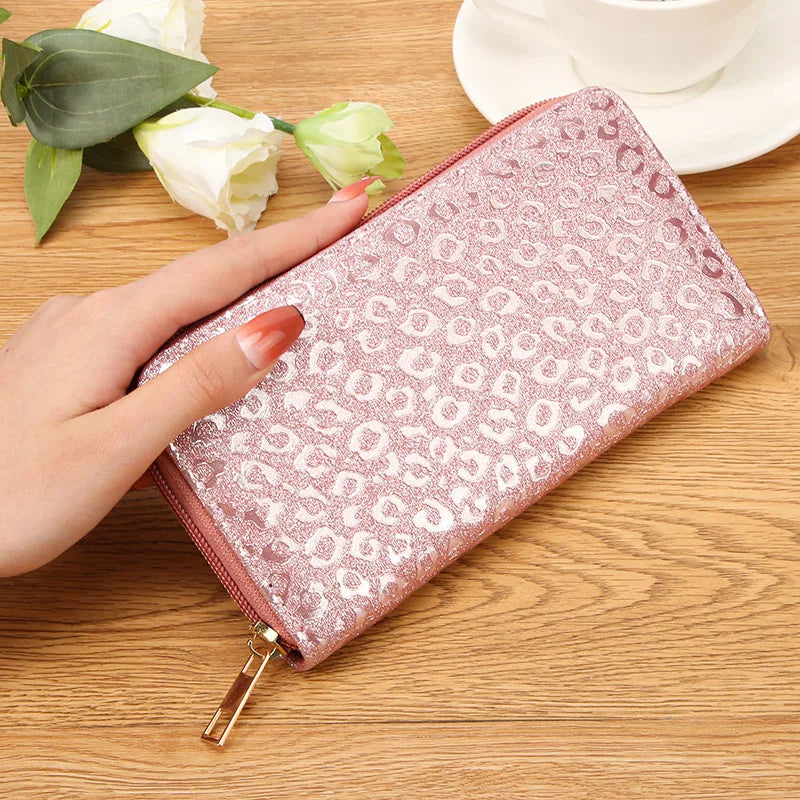 Leopard Damen Clutch Geldbörse – Faltbare Lange Geldbörse mit Münzfach