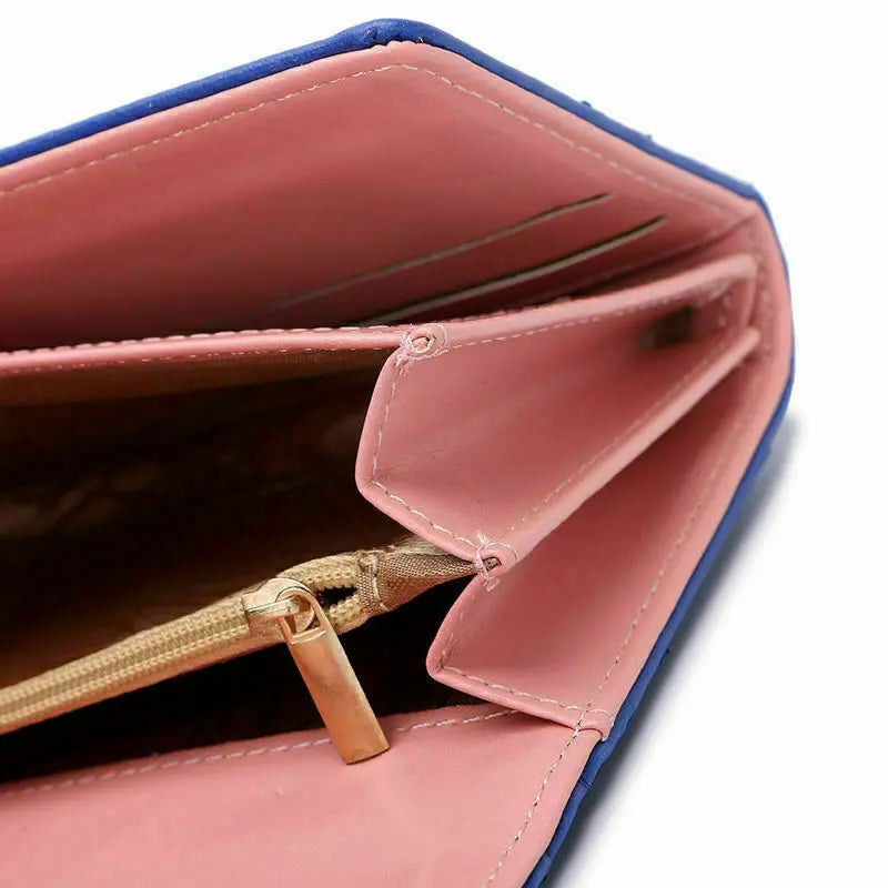 Damen Lange PU Leder Geldbörse – Rautenmuster mit Kronenverschluss Großes Fassungsvermögen Handy Tasche