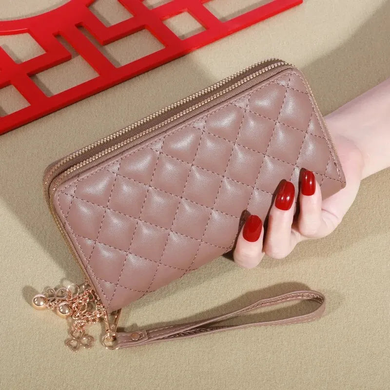 Damen Lang Geldbörse – Doppel Reißverschluss PU Leder Clutch mit Mehrschichtiger Aufbewahrung