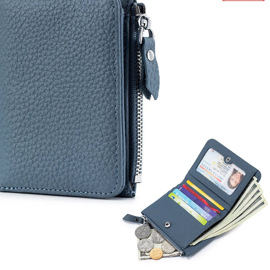 Ultradünne RFID Leder Damen Geldbörse – Candy Color Reißverschluss Münzbeutel