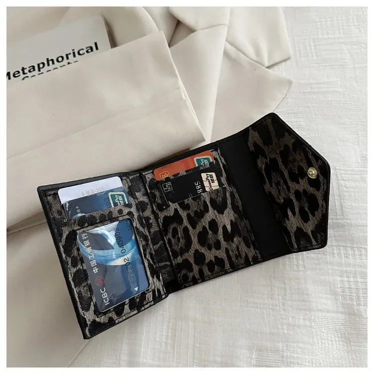 Leoparden Muster Kurz Geldbörse – PU Leder Umschlag Clutch Kartenhalter für Damen