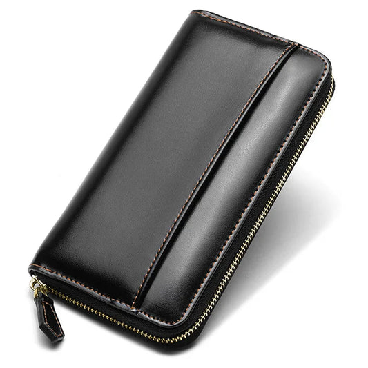 Damen Geldbeutel aus Glattleder im Langformat – Mit Reißverschluss, Kartenfächern und RFID-Schutz