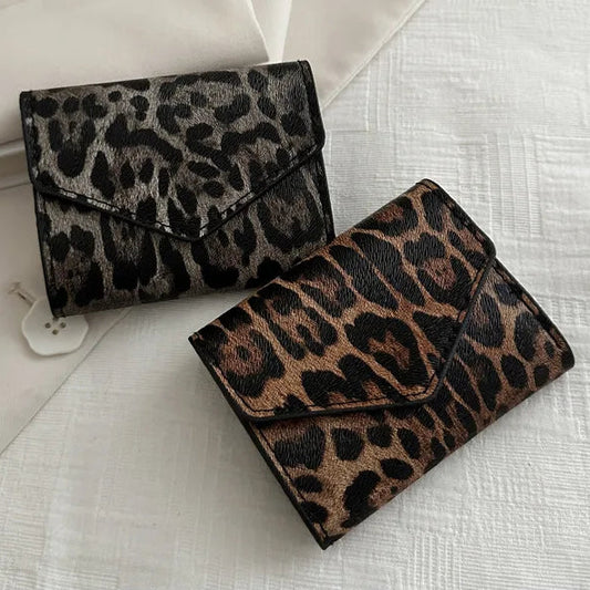 Leoparden Muster Kurz Geldbörse – PU Leder Umschlag Clutch Kartenhalter für Damen