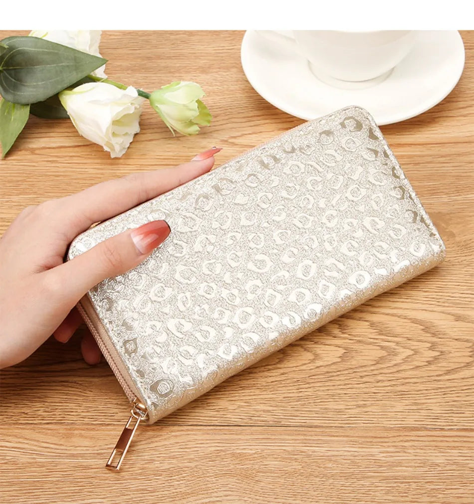 Leopard Damen Clutch Geldbörse – Faltbare Lange Geldbörse mit Münzfach