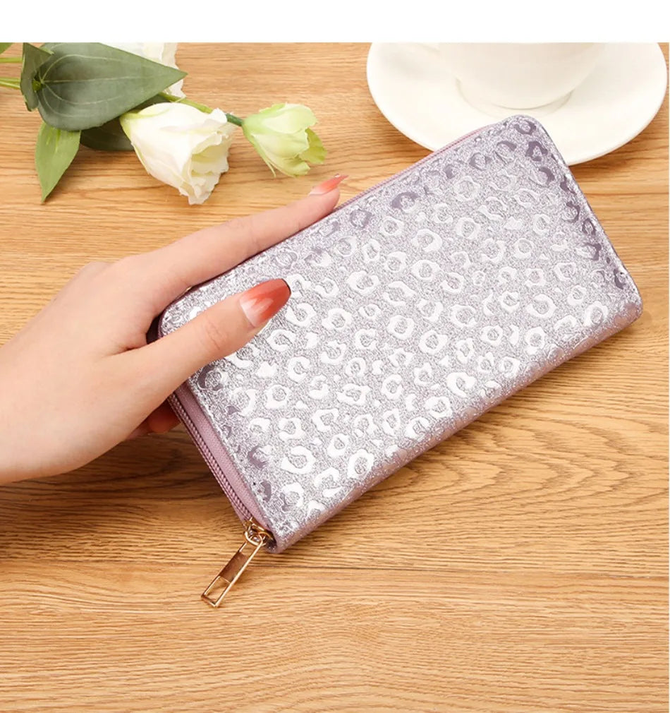 Leopard Damen Clutch Geldbörse – Faltbare Lange Geldbörse mit Münzfach