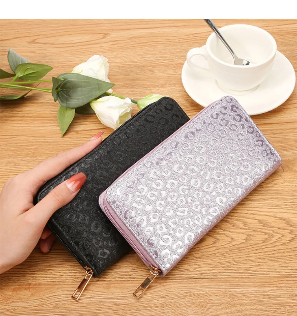 Leopard Damen Clutch Geldbörse – Faltbare Lange Geldbörse mit Münzfach