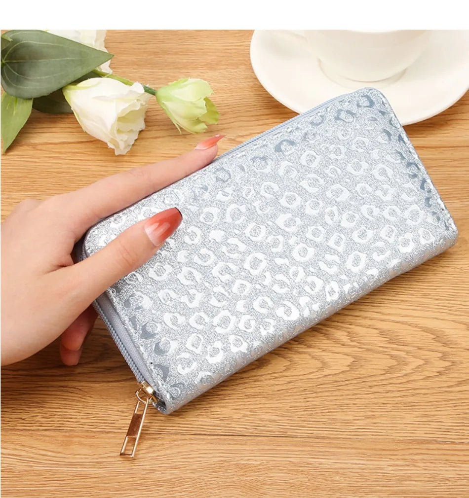 Leopard Damen Clutch Geldbörse – Faltbare Lange Geldbörse mit Münzfach