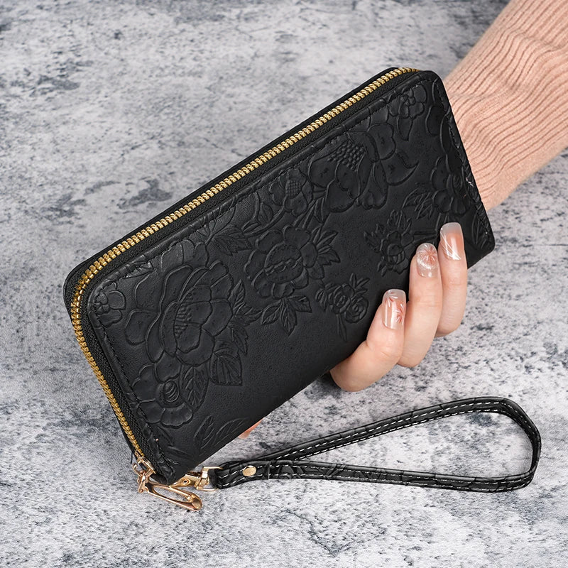 Damen Geldbörse Blumen Design – Geldbeutel mit Reißverschluss Münzbeutel Multifunktionale Handy Tasche