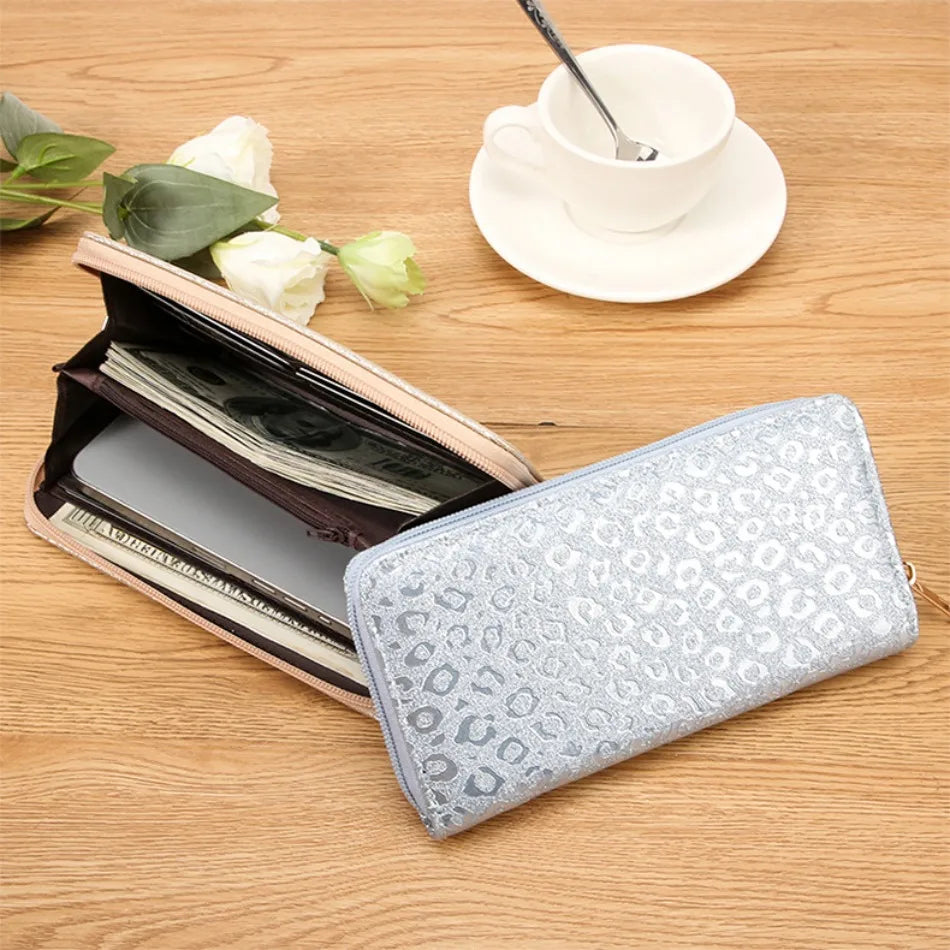 Leopard Damen Clutch Geldbörse – Faltbare Lange Geldbörse mit Münzfach