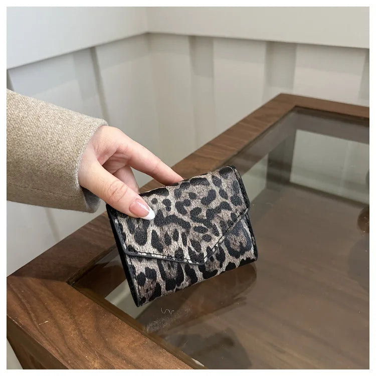 Leoparden Muster Kurz Geldbörse – PU Leder Umschlag Clutch Kartenhalter für Damen