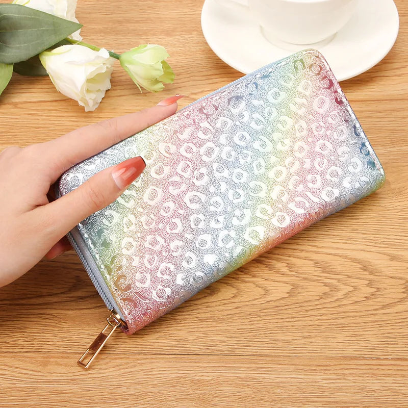Leopard Damen Clutch Geldbörse – Faltbare Lange Geldbörse mit Münzfach