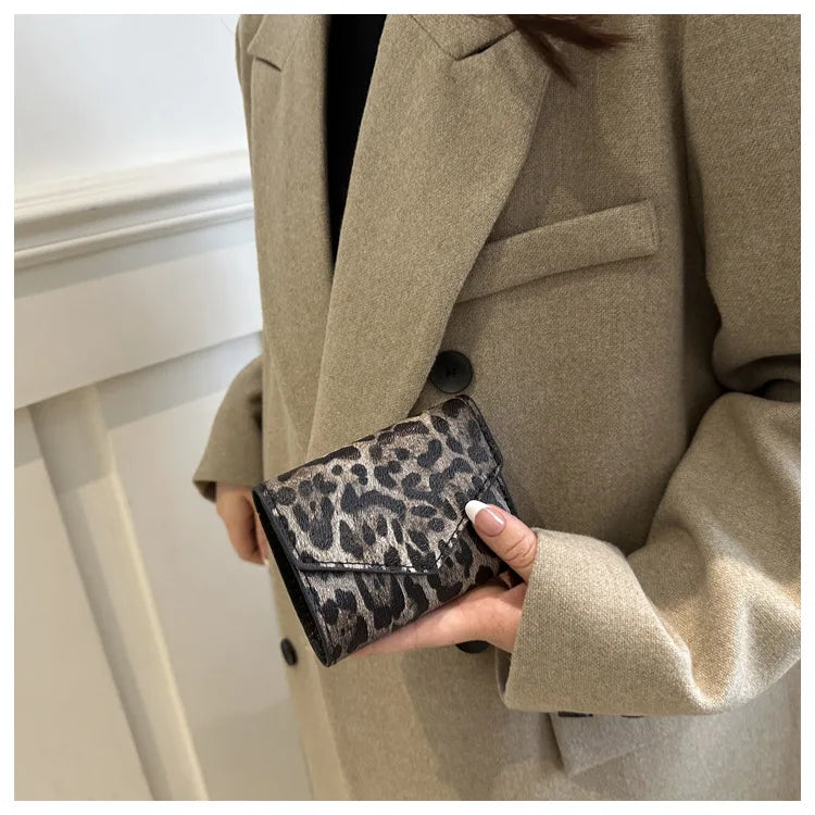 Leoparden Muster Kurz Geldbörse – PU Leder Umschlag Clutch Kartenhalter für Damen