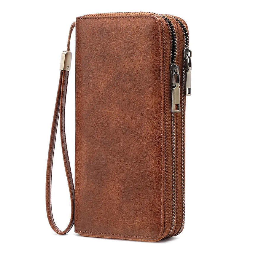 Großer Damen Geldbeutel mit Tiermuster – Doppel-Reißverschluss und viel Stauraum