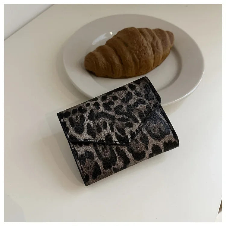 Leoparden Muster Kurz Geldbörse – PU Leder Umschlag Clutch Kartenhalter für Damen