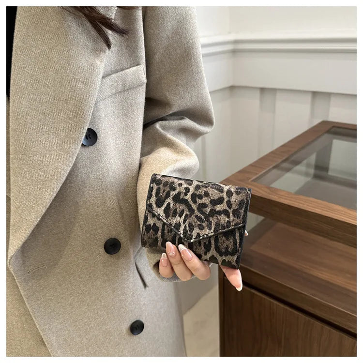 Leoparden Muster Kurz Geldbörse – PU Leder Umschlag Clutch Kartenhalter für Damen