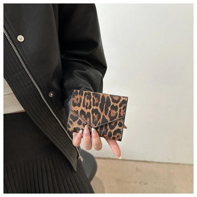 Leoparden Muster Kurz Geldbörse – PU Leder Umschlag Clutch Kartenhalter für Damen