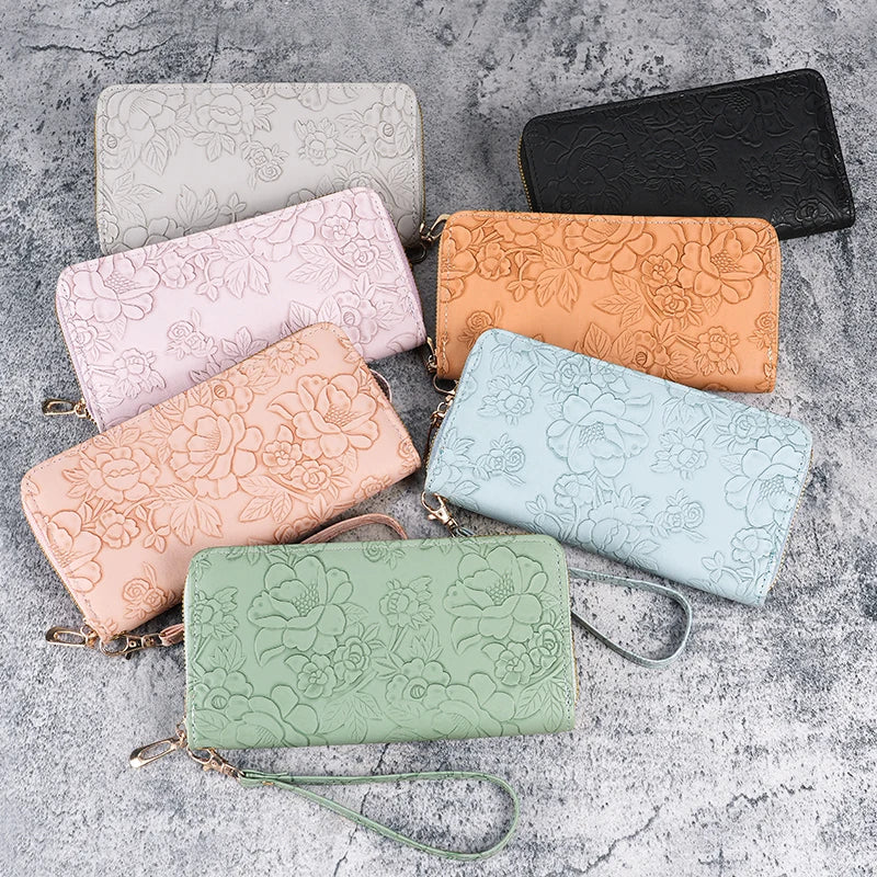 Damen Geldbörse Blumen Design – Geldbeutel mit Reißverschluss Münzbeutel Multifunktionale Handy Tasche