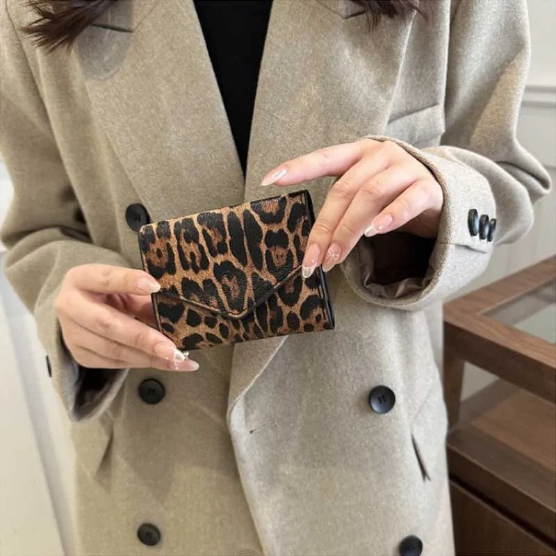 Leoparden Muster Kurz Geldbörse – PU Leder Umschlag Clutch Kartenhalter für Damen
