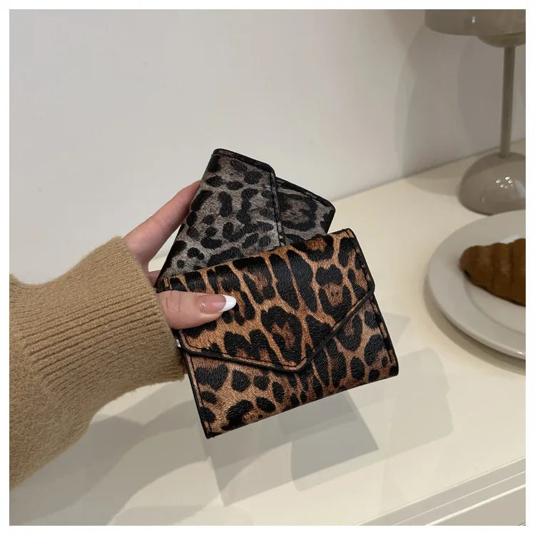 Leoparden Muster Kurz Geldbörse – PU Leder Umschlag Clutch Kartenhalter für Damen